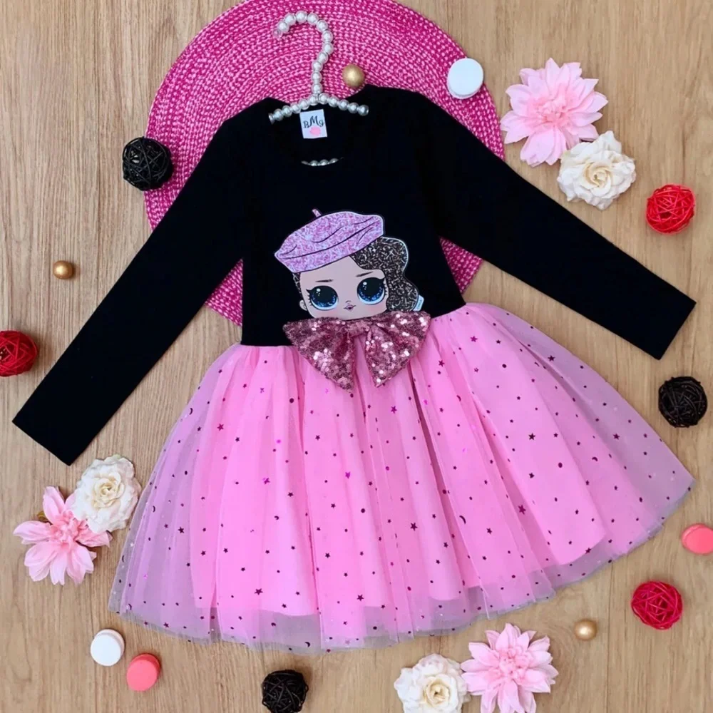 MIA BELLE L.O.L. SURPRISE Girls long sleeve black pink sparkle tutu dress NWT 8